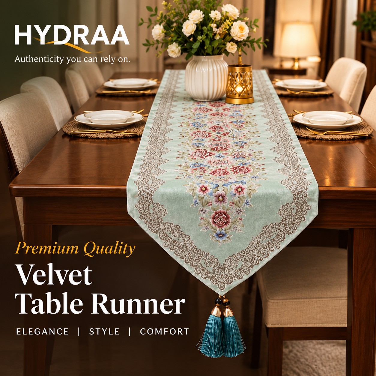 Floral Velvet Cotton Table Runner
