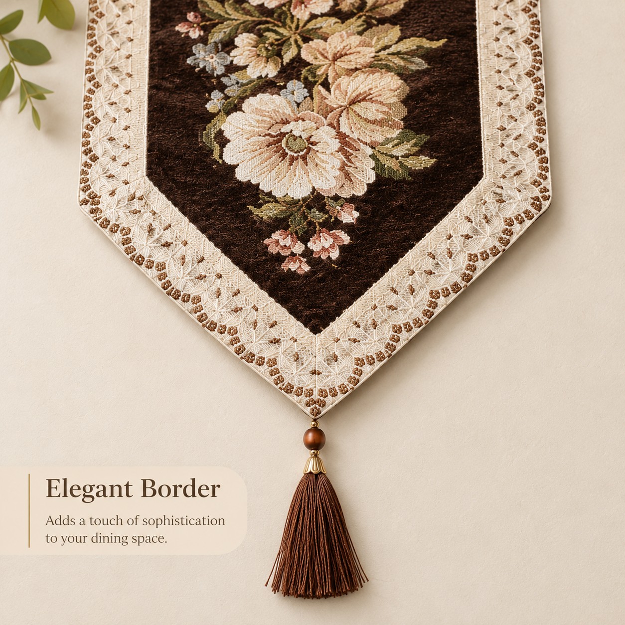 Luxury Brown Velvet Floral Table Runner