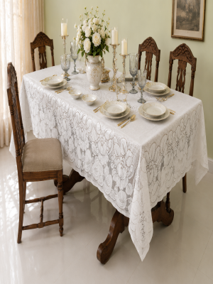Rose Petal Design Net Dining Table Cover (6 Chair)